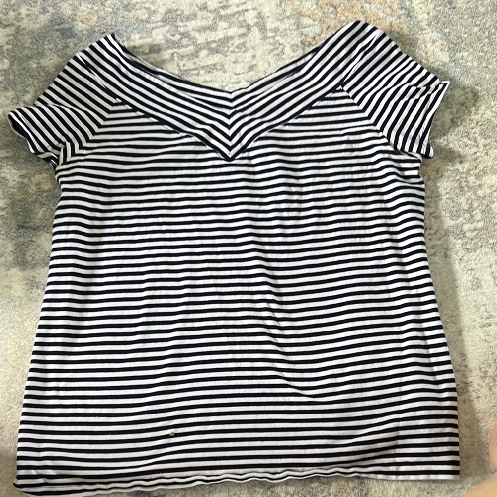 Chaps Navy and White Striped Short Sleeve Top